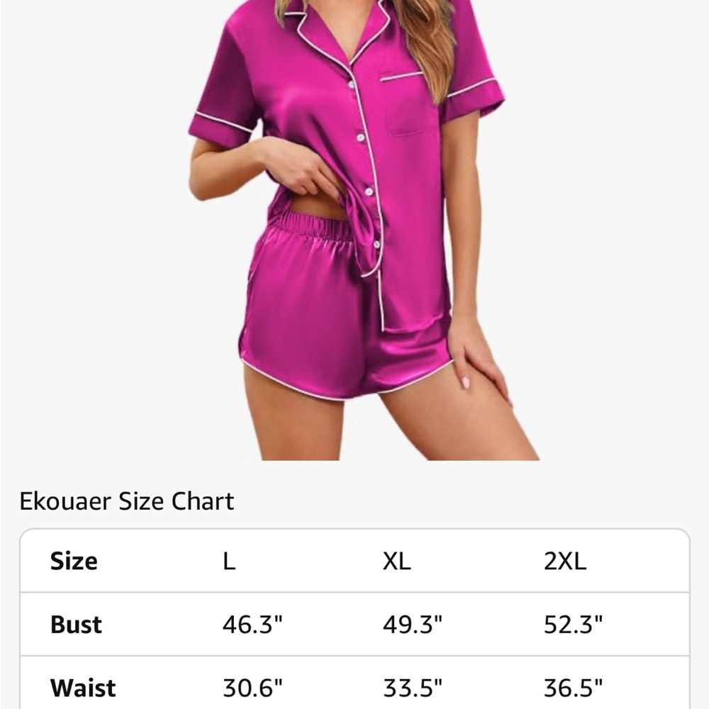 Women's Satin Silk Pajama Set in Fuchsia - Picture 3 of 6